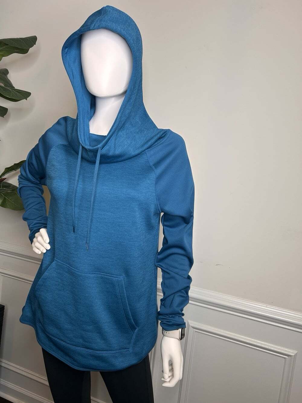 Champion Teal Blue Pullover Cowl Hooded Duo Dry Warm Activewear Top (M)